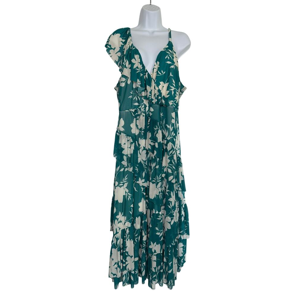 Torrid Midi Silhouette Shadow Floral Green White Dress Size 3X Ruffle Lined NEW